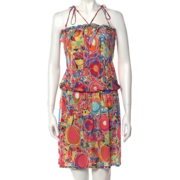 CHANEL Dresses & Skirts - Chanel Multi-color Abstract Pink Blue Green White Yellow Orange Silk Shift Dress
